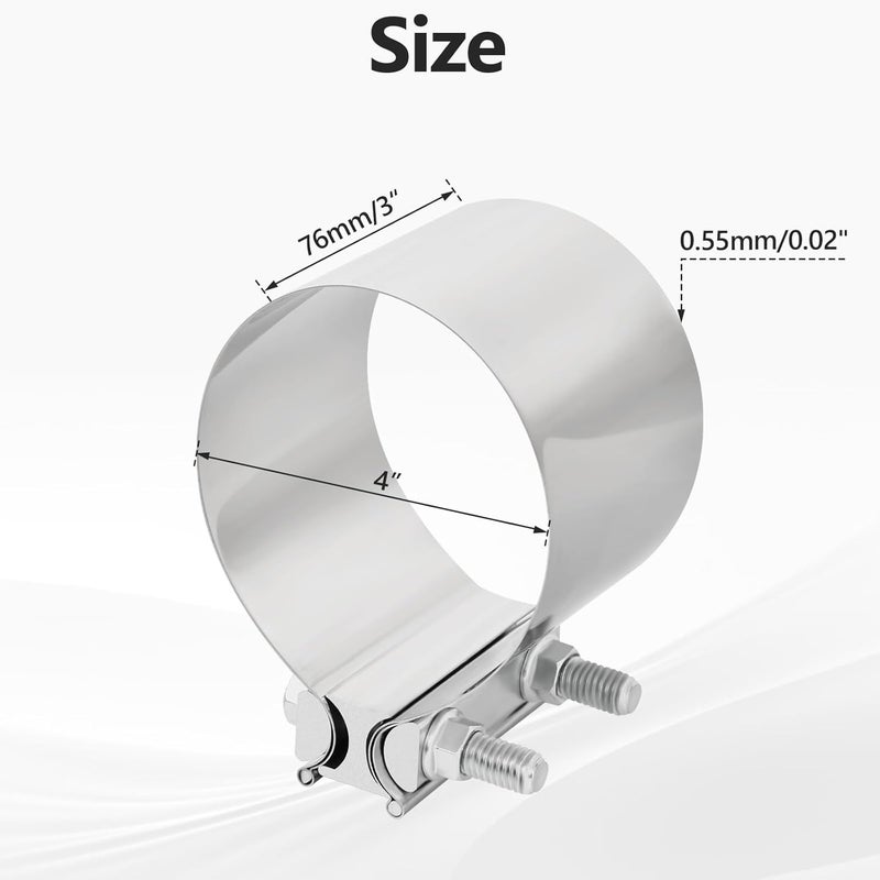 BIGREAT 4'' Inch Exhaust Clamp,4 Inch Butt Joint Exhaust Seal Band Clamp Sleeve Coupler Universal For Exhaust System 2PCS Polished T304 Stainless Steel - Image 4